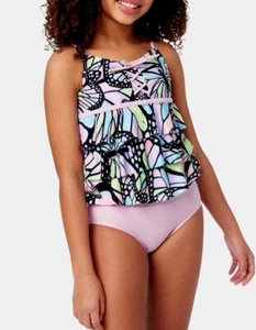 JUSTICE Girls Swimsuit Tankini Bikini Ruffle Swim Butterfly 5 6 7 8 12 14 16 18 - Picture 1 of 5