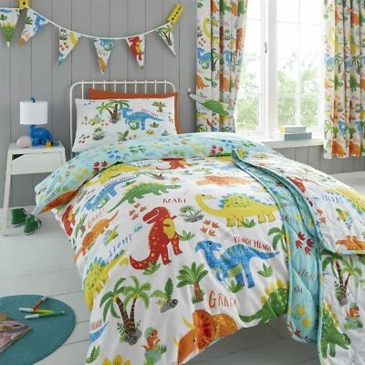 HLC Girls Boys Kids Cute Dinky Dinosaurs Duvet Cover Curtains Throw Bunting - Image 1 of 4