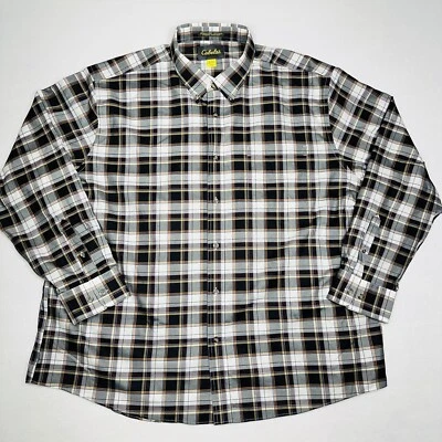Cabelas Mens 3XL Wrinkle Free Plaid Gray Black White Long Sleeve Button Shirt - Image 1 of 4