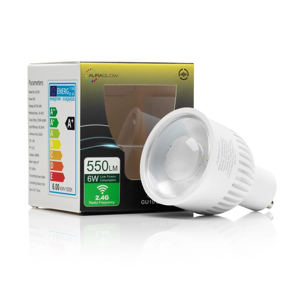 Auraglow 2.4GHz RF Remote Control Colour Changing RGB GU10 Lamps LED Light Bulbs - Image 1 of 4