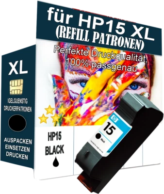 HP 15 wiederbefüllte Druckerpatrone für Nr. 15 black TOP Qualität XL - Bild 1 von 4