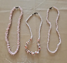 Vintage Puka Shell Coral Necklaces lot of 3 Surfer Hawaii Jewelry 