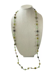 Assorted Green Tone Beaded Necklace - Acrylic w/ Unakite Stone - Long ~ 50" - Picture 1 of 5
