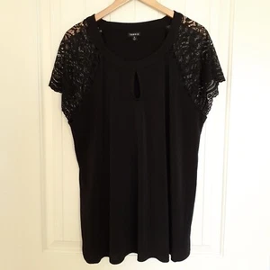 TORRID Studio Knit Lace Short Sleeve Top Black Size 2/Size 2x - Picture 1 of 12