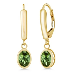14K Yellow Gold Green Tourmaline Earrings For Women (1.70 Cttw, Oval 7X5MM) - Picture 1 of 3