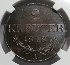 AUSTRIA HUNGARY Empire 2 Kreuzer 1848 NGC MS 64 BN UNC Copper Toning Vienna - Picture 1 of 8