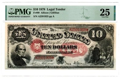 Fr. 99 1878 Legal Tender Note Allison / Gilfillan PMG Very Fine 25 - Image 1 of 2