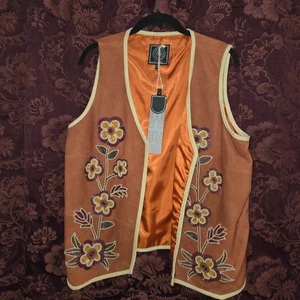 Double D Ranch Terra Cotta Suede Beaded Vest NWT Women's XL - Picture 1 of 7