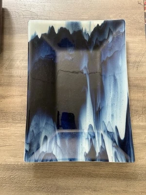 Bandeja para servir de vidrio azul soplado a mano Art Deco Foto 1 de 4