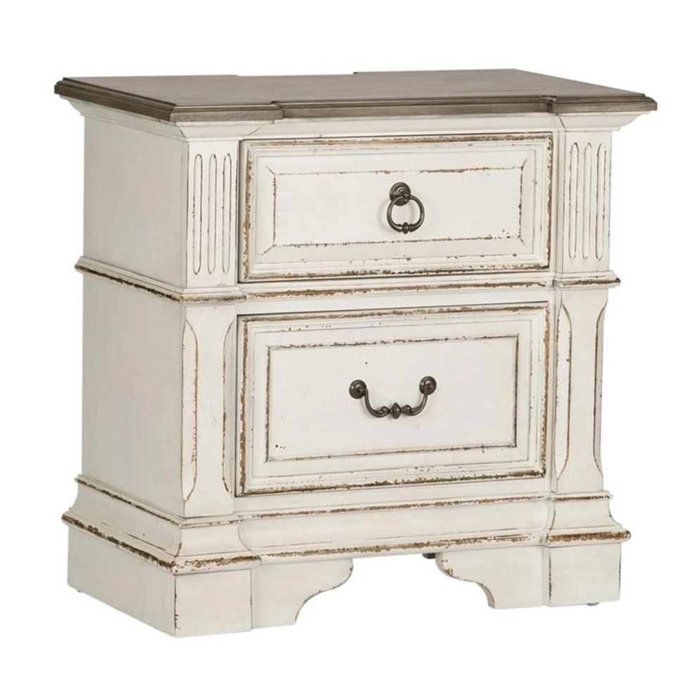 Abbey Park White 2 Drawer Night Stand w/ Charging Station - Image 1 of 4