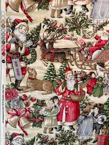 Fabric - Vintage Concord Fabrics Victorian Santa Children Collage 36” L x 43” W - Picture 1 of 7