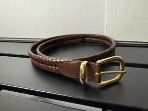 VTG. COACH Brown Braided Leather Belt w/ Brass Buckle #5922 - Men's SIZE 34 - Picture 1 of 4