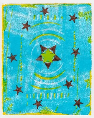 MINI COLLAGE ESTRELLA ABSTRACTA SOBRE PAPEL DE ARROZ JAPONÉS 8 X 10 ARTE DE PARED LISTO PARA MARCOS Foto 1 de 3