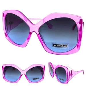 OVERSIZE EXAGGERATED VINTAGE RETRO Style SUNGLASSES Large Huge Big Fuchsia Frame - Picture 1 of 6