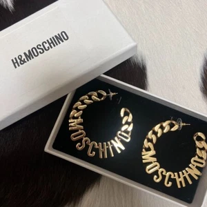 Moschino Earrings H&M Logo Gold Plated USED Rare #9158 - Picture 1 of 3