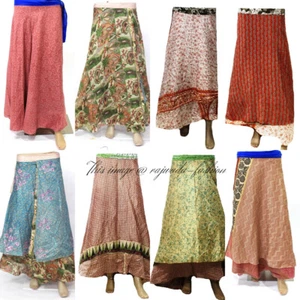 Indian Silk Sari Floral Magic Wrap Around Skirt Reversible Hippie Gypsy Dress - Picture 1 of 4