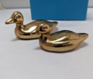 2 Vintage Brass 2.5" Ducks in Birks Box Mid Century Paperweight Decor (READ) - Picture 1 of 7