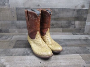 Lucchese Boots Mens 10.5 E Tan Exotic Full Quill Ostrich Handmade Western - Picture 1 of 12