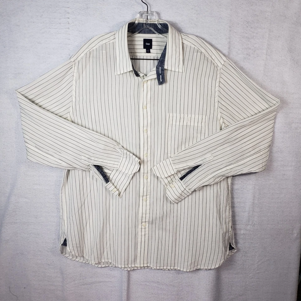 Camisa de vestir Gap para hombre XL XLarge blanca azul a rayas informal manga larga abotonada Foto 1 de 4