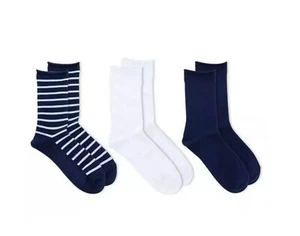 RALPH LAUREN Women's St. James Stripe Trouser Sock 3-Pack Navy Super Soft US9-11 - Picture 1 of 4