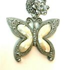 Silver Tone & Ivory Colored Butterfly Pendant Necklace  28 Inches