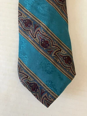 Neil Martin Men's Necktie Tie Vintage Silk Teak Maroon Blue Stripe Made in USA - Image 1 of 4