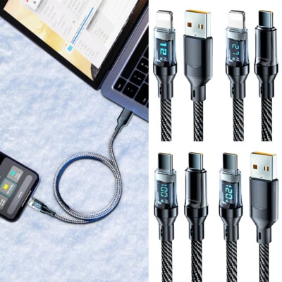 120w Super Fast USB Type-C Charging Cable Braid Phone Charger Lead with Displ о - Image 1 of 4
