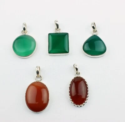 Onice Rimorchio Pietre Preziose Prese IN 925 Argento Verde Arancio Onyxanhänger - Immagine 1 di 2