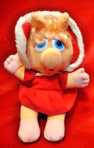 VINTAGE 1987 Henson Collectible Baby Miss Piggy Plush Muppet 10" Red Dress Hood Cover