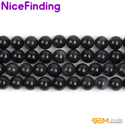 Cuentas de piedra redondas de grado AAA natural azul amarillo rojo ojo de tigre fabricación de joyas 15" Foto 1 de 4