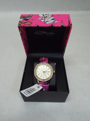 New Womens Ed Hardy Eagle  Pink Silicone Strap Watch 38mm Boat Dive MSRP$85 - Image 1 of 4