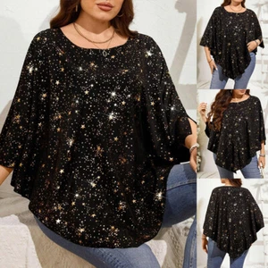 Women Crew Neck 3/4 Sleeve Party Shirt Ladies Casual Loose Baggy Shirt Plus Size - Picture 1 of 12