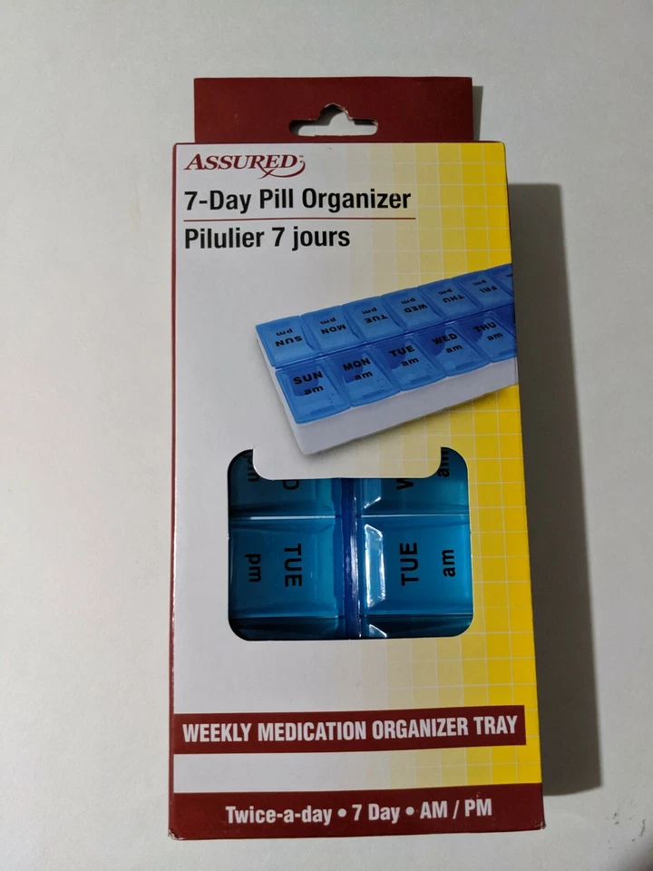 Синий органайзер для таблеток Assured 7 дней ам/мин еженедельный футляр для лекарств - Изображение 1 из 4