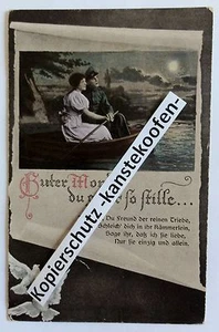 Farb-Litho AK - Postkarte - 1. WK - Soldat mit Frau im Boot Mondschein 1921 (S37 - Bild 1 von 2
