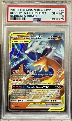 Reshiram & Charizard GX 20/214 Sun & Moon Unbroken Bonds Tag Team PSA 10 - Image 1 of 2