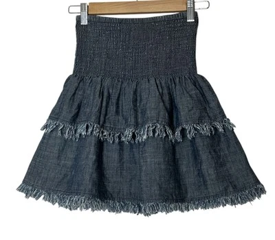 TRINA TURK мини юбка женщин средний джинсовой ткани шамбре ярусный эластичный пояс льняной Bl - Изображение 1 из 4