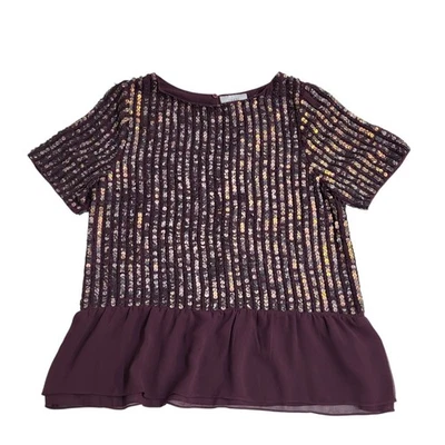 Coast Amiath Sequin Peplum Top Blouse Burgundy Women's Size 16 Bnwt L780 - Image 1 of 4