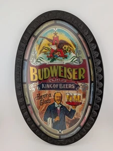 Vintage 12” Oval Beer Sign Budweiser King of Beers Have a Glass Man Cave Signs - Picture 1 of 5