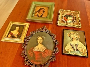 Lot of 5 Vintage Framed Portrait Prints Gallery Ann Alban, Gold Gilt, Oval Metal - Picture 1 of 12