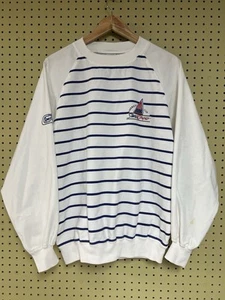 Vintage 80’s Americas Cup Medium Pullover Sailing White Stripe Sailing Shirt - Picture 1 of 10