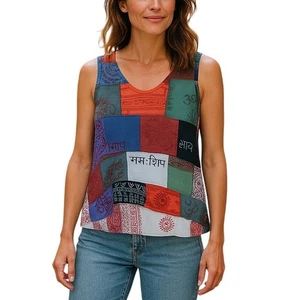 Yak & Yeti Patchwork Flowy Tank Top Size S Sleeveless Rayon-Boho Festival Hippie - Picture 1 of 10