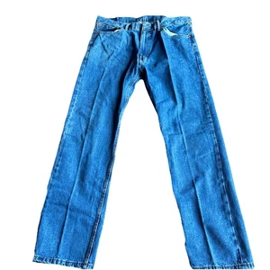 Levis 505 Jeans Mens 38x34 Blue Dark Wash Denim Regular Fit Stretch Casual - Picture 1 of 6