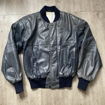 Chaqueta de cuero vintage años 80 Bally Bomber para hombre 42 cuero gris hecha en Italia suiza Foto 1 de 4