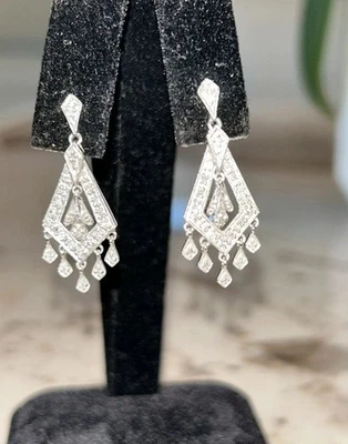 Araña 10k oro blanco colgante gota diamantes pendientes flecos diseñador ABL Foto 1 de 4