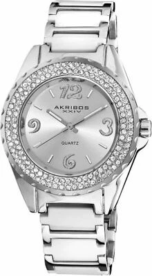 NEW Akribos XXIV AK514WT Womens Quartz Crystal Bezel White Ceramic Watch 33FT - Image 1 of 4