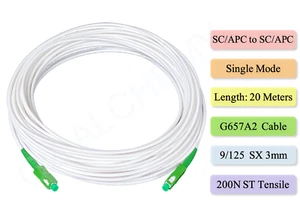 White SC-APC Fibre Optical Patch Cord NBN Patch Cable G657A2 200N Tensile 20M - Picture 1 of 6