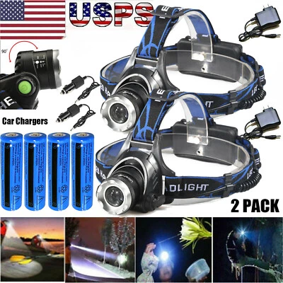 2шт 990000LM LED фары Zoomable перезаряжаемый фары головного фонаря фонаря - Изображение 1 из 4