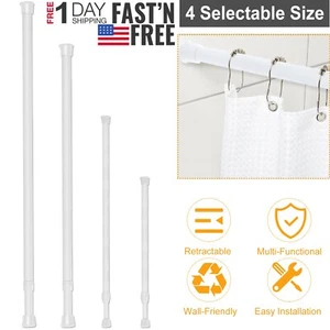 Tension Curtain Rod Spring Load Adjustable Curtain Pole Heavy-Duty Steel 4 Sizes - Picture 1 of 15