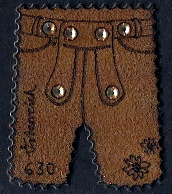2015 "Austria" Traditional LEDERHOSE VF/MNH Stamp with 6 Swarovski Crystals!  - Image 1 of 1