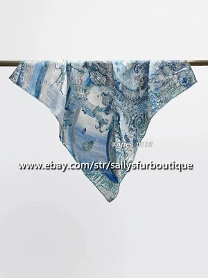 Sallys 14~18 Momme Twill Silk Wrap Scarf Rainbow House Print Square Shawl 35" - Image 1 of 4